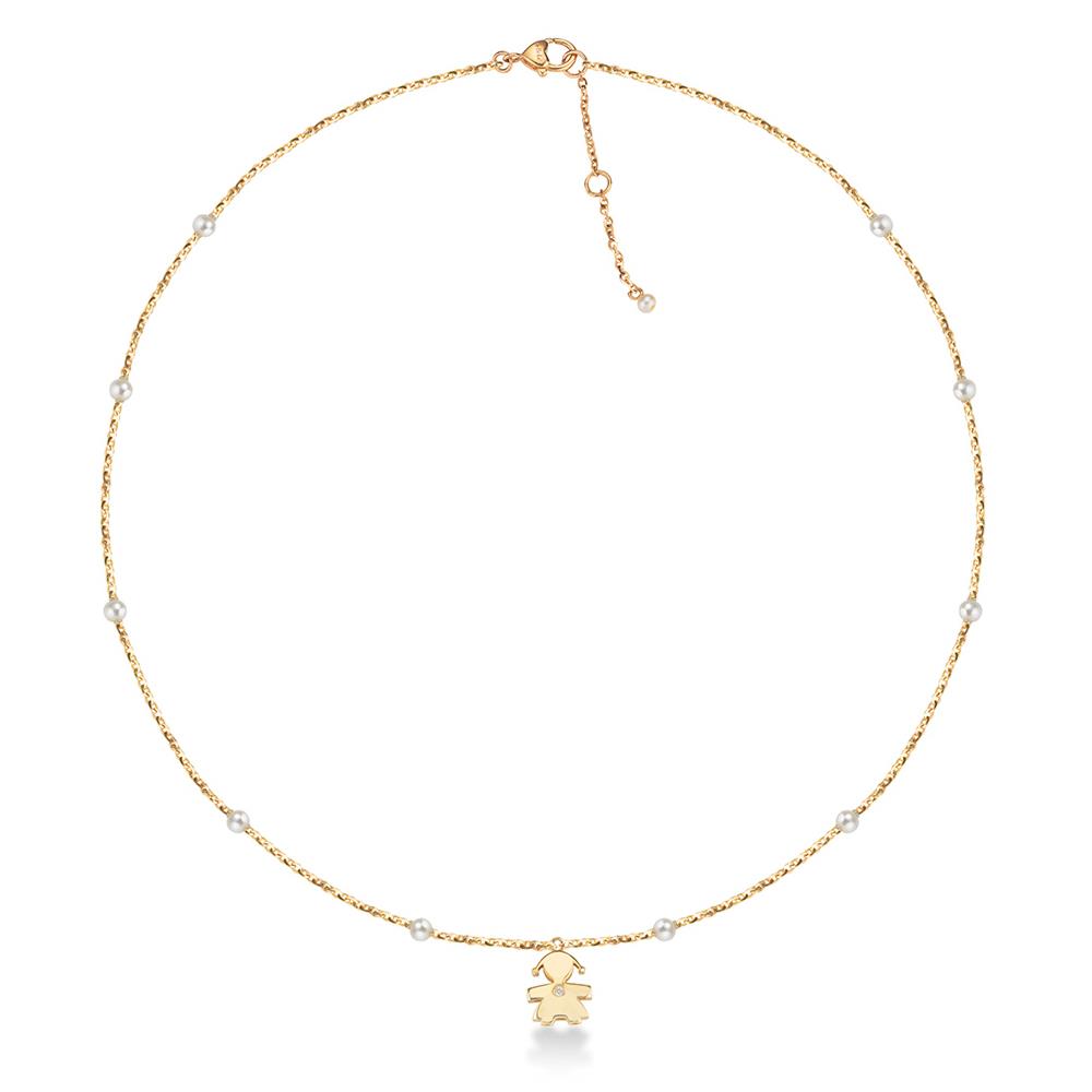 Necklace 3-3,5 mm pearls girl 9 kt yellow gold diamond - LE BEBE
