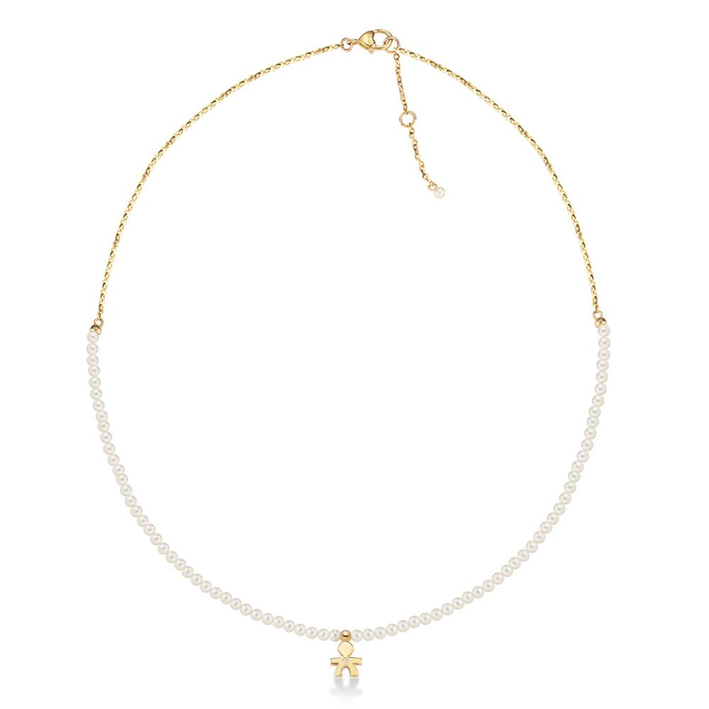 Necklace 2,5-3 mm pearls boy 9 kt yellow gold diamond - LE BEBE
