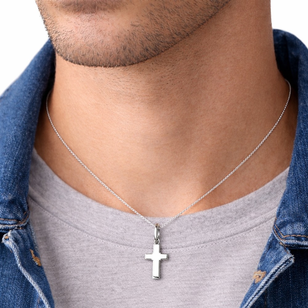 Irish Celtic Cross Pendant in White Gold, 12x25 mm - LUSSO ITALIANO