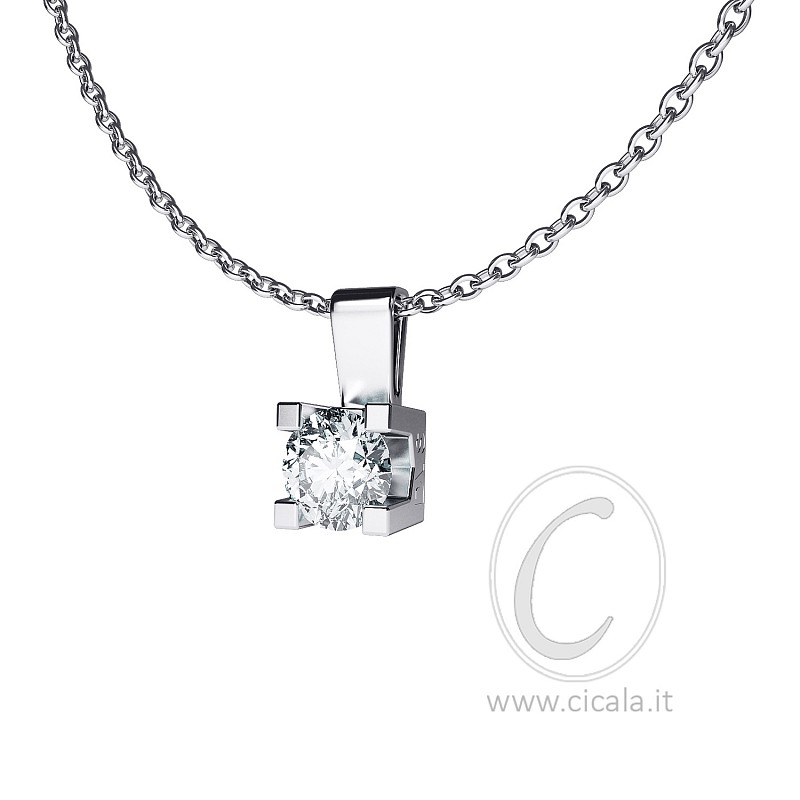  Girocollo punto luce in oro bianco con diamante D VS 0,25ct - CICALA