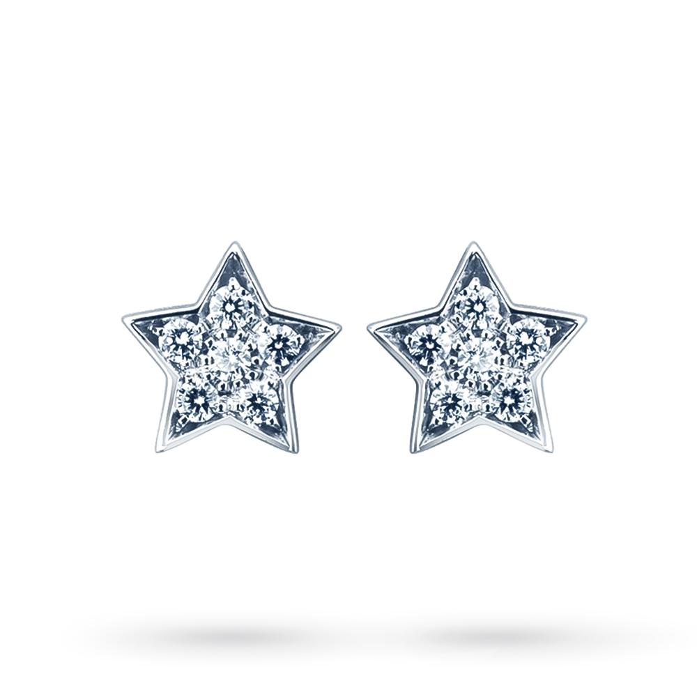 18kt white gold stud earrings stars with diamonds - CICALA