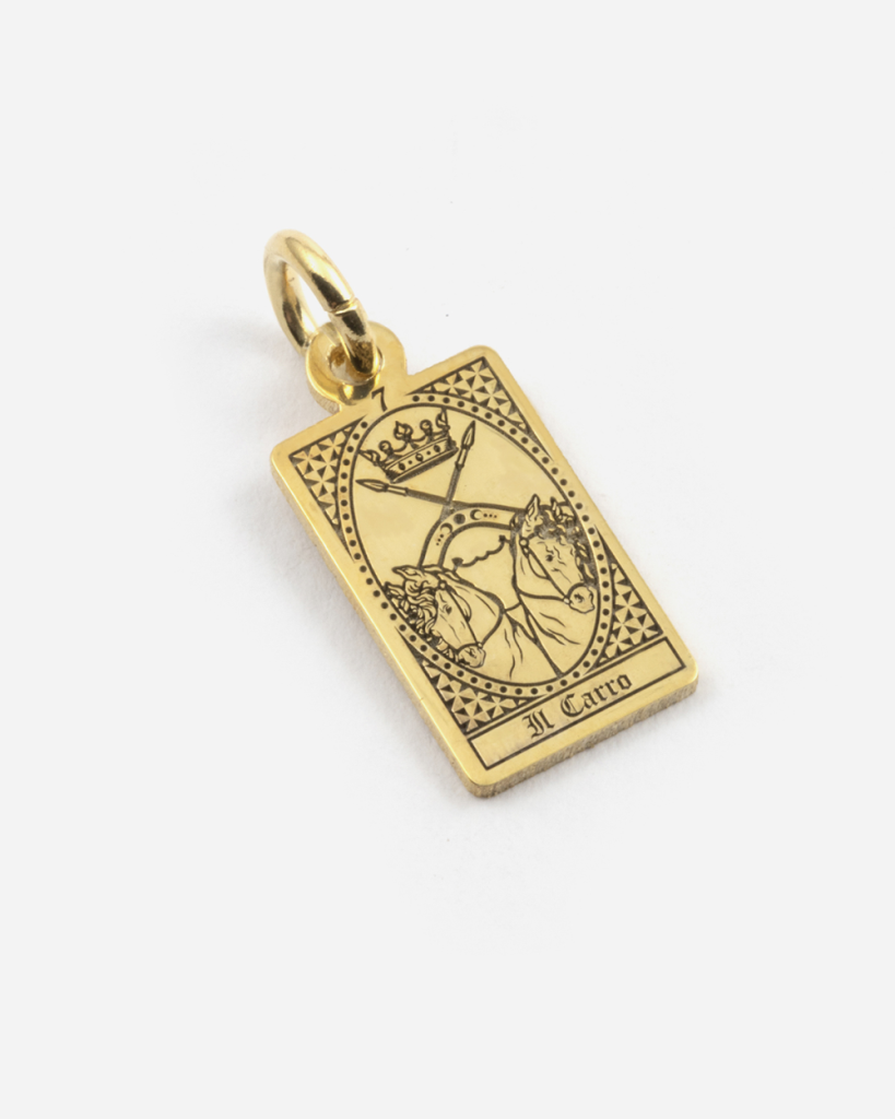 Ciondolo Carta Tarocchi Il Carro in argento dorato Grande