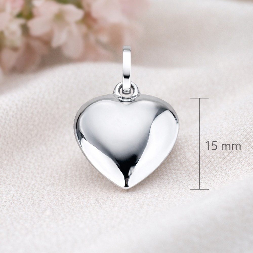 Cuore ciondolo oro bianco bombato lucido 15x15 mm - LUSSO ITALIANO