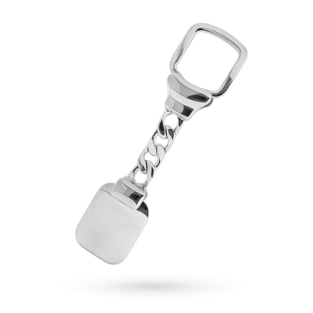 Portachiavi argento 925 piastra rettangolare catenella - LUSSO ITALIANO