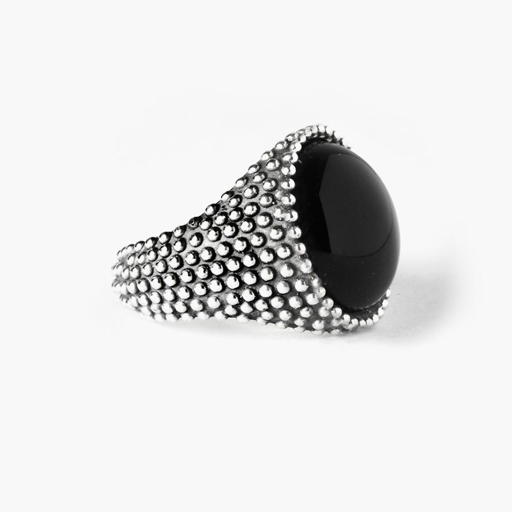 Round dotted black agate burnished silver chevalier Nove25 - NOVE25