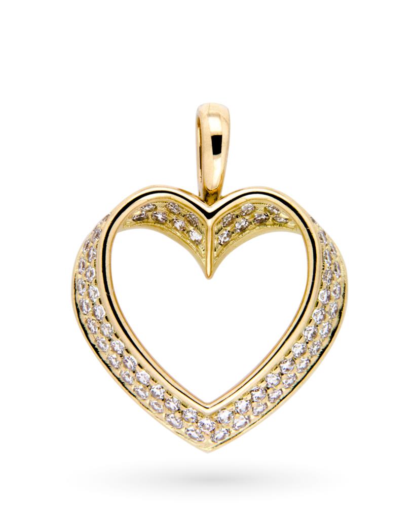 Ciondolo a cuore in oro giallo con zirconi - LUSSO ITALIANO