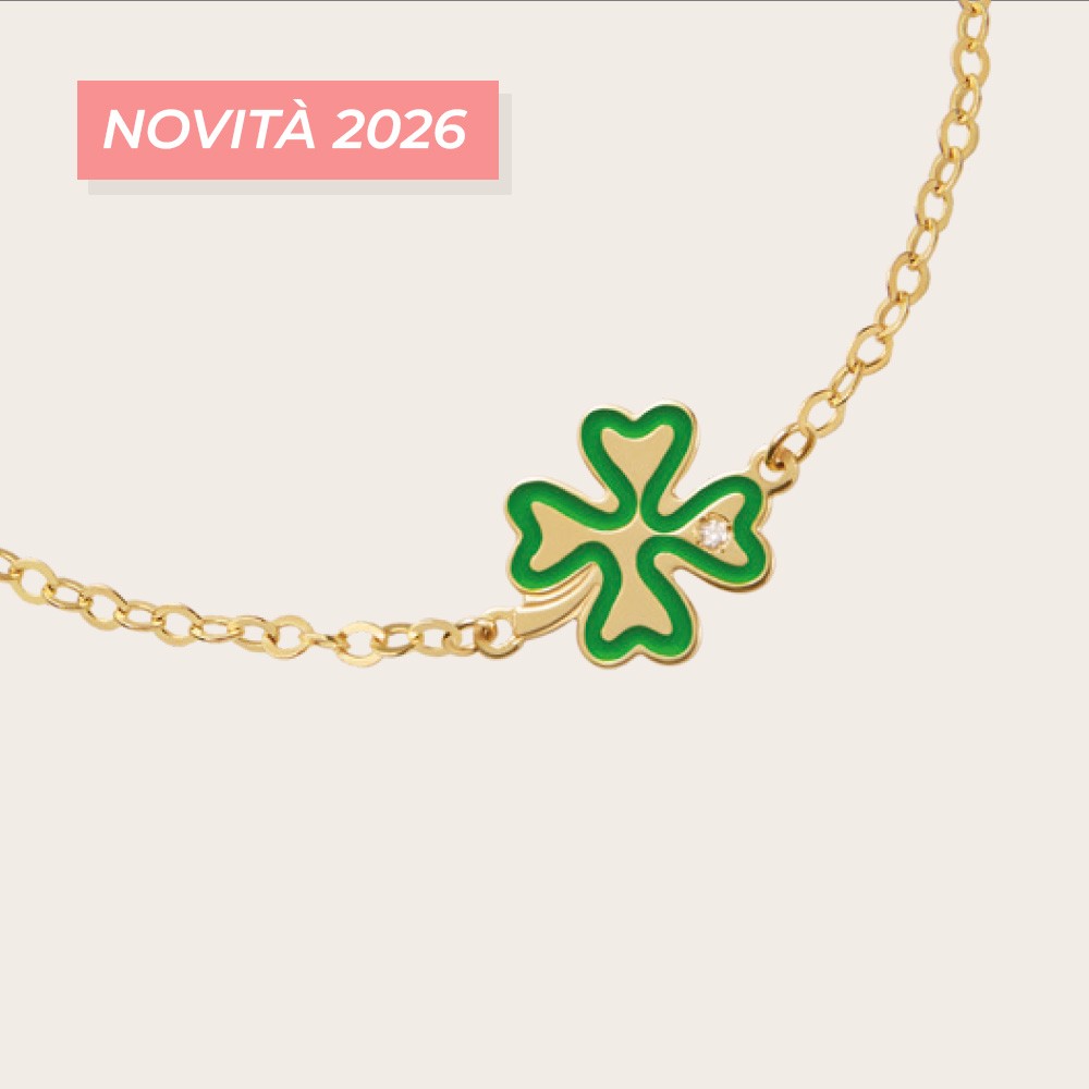 Bracciale leBebe PMG210 Lucciole Quadrifoglio smaltato verde e diamante - LE BEBE
