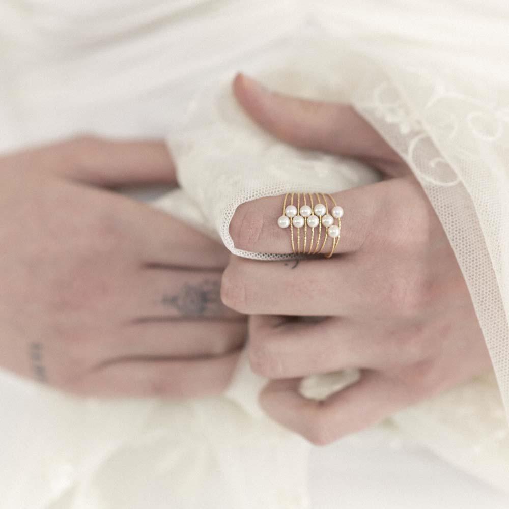  Anello filo oro giallo con 9 perle Ø 4mm MagicWire - MAGICWIRE