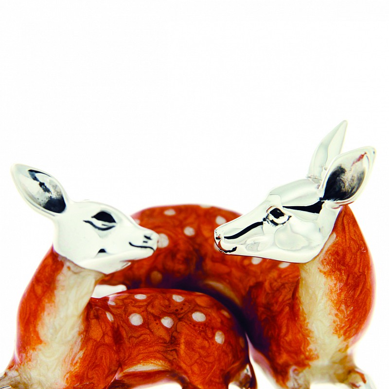  Cerbiatti coppia soprammobile argento 925 smalto - SATURNO