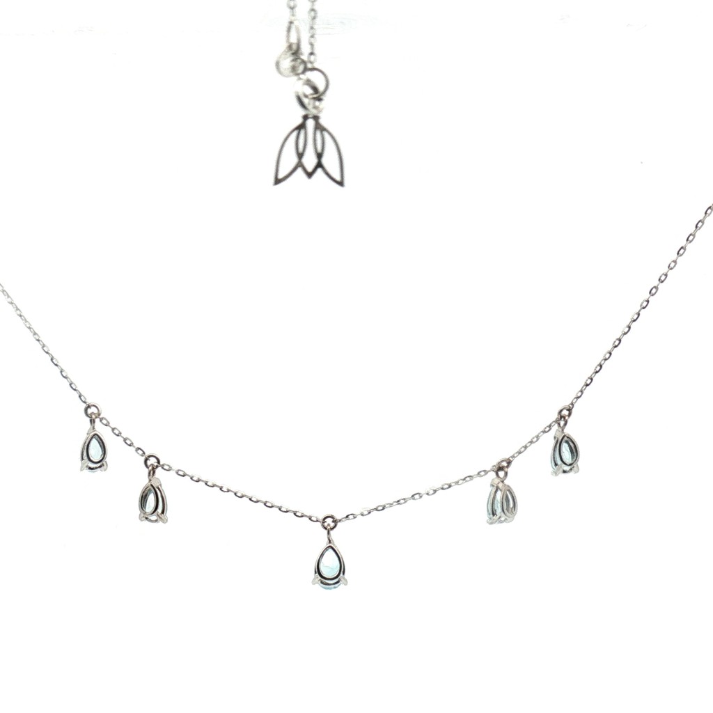  Collana in Oro Bianco con 5 Acquamarine a Goccia Pendenti - 0.92 ct | 45 cm - CICALA