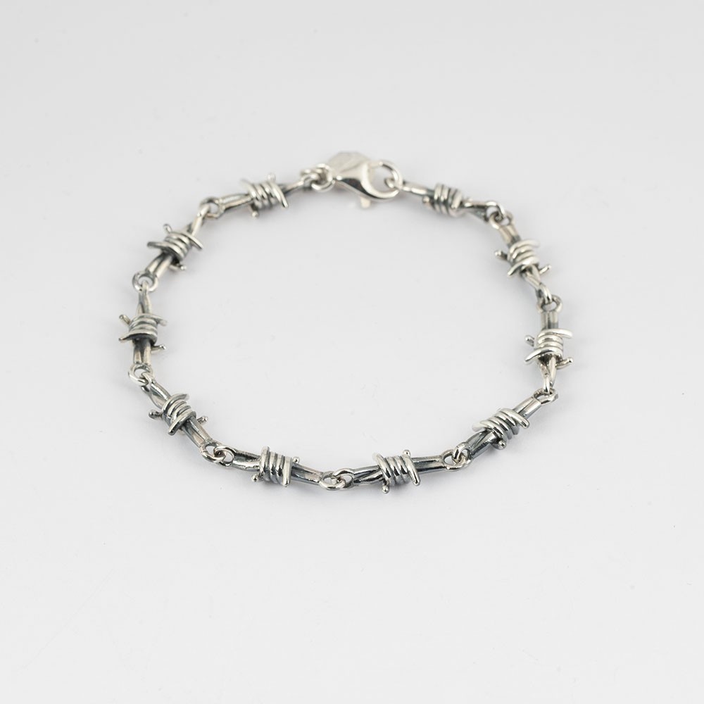  Bracciale morbido elementi filo spinato argento brunito Nove25 - NOVE25