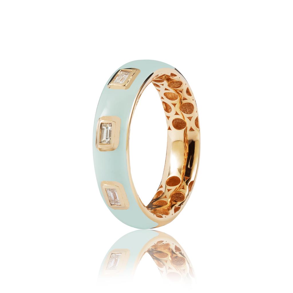 Anello oro giallo smalto azzurro diamanti baguette 0,12ct  - RF JEWELS