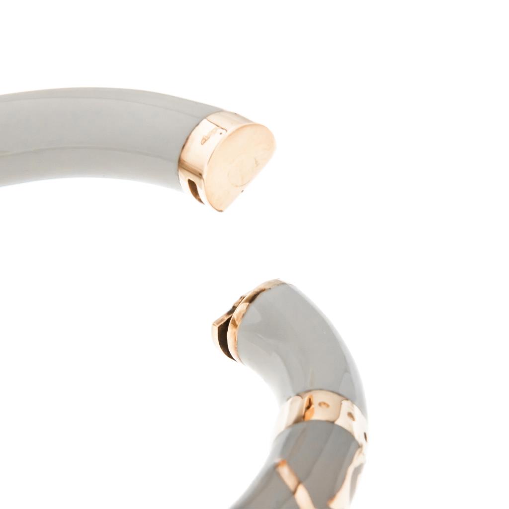  Rigid bracelet in rose gold and enamel with 0.06 ct diamond leaf decorations - LA NOUVELLE BAGUE