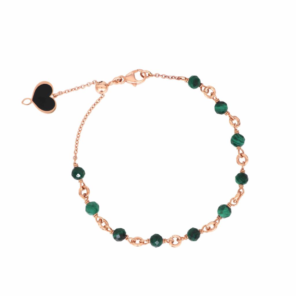 Bracelet with malachite stones in 925 silver plated rose gold - MAMAN ET SOPHIE