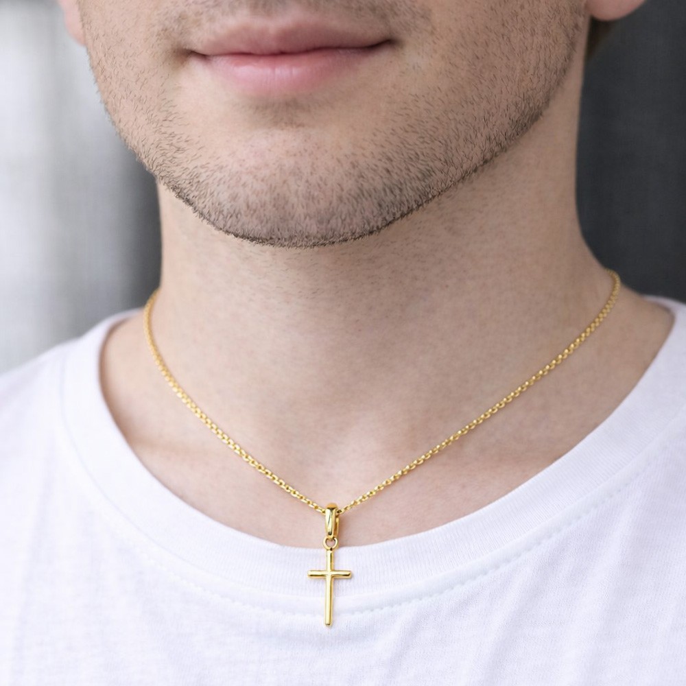  Croce ciondolo sottile oro giallo 7x15 mm - LUSSO ITALIANO