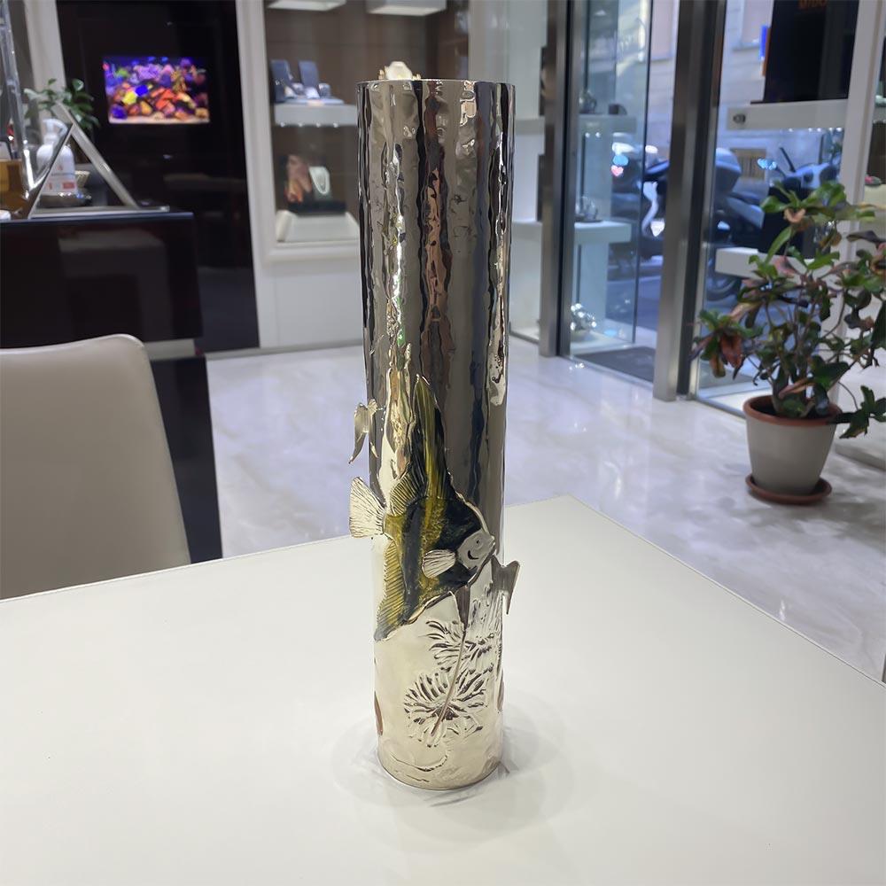  Vaso alto argento Acquario fondale pesci smaltati - ITALO GORI