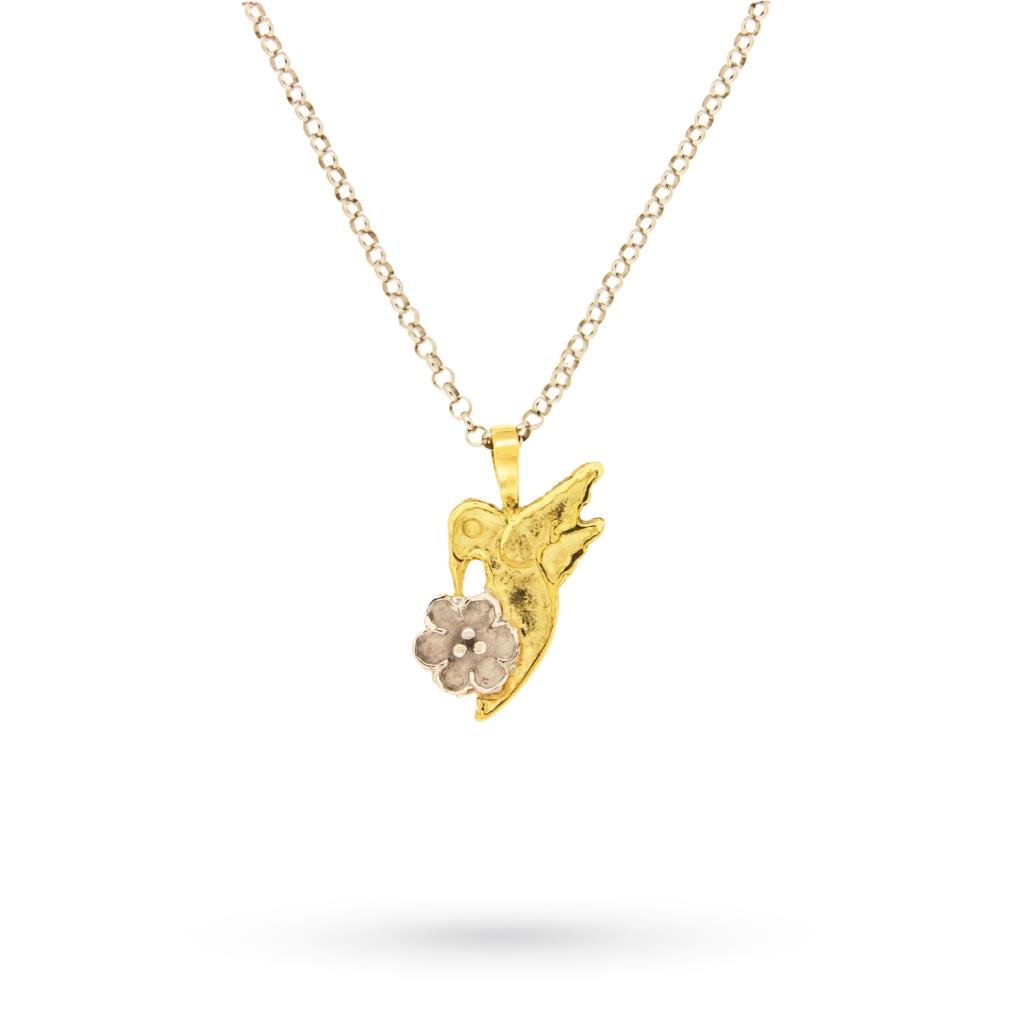Hummingbird gold pendant with silver chain 40cm - QUAGLIA