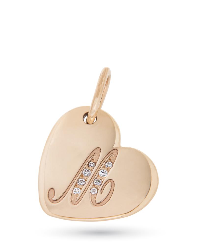 Ciondolo a cuore in oro rosa con lettera M in diamanti - ORO TREND