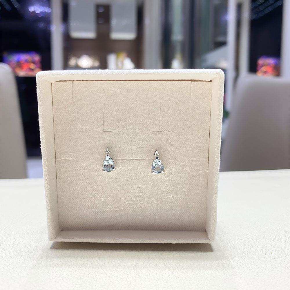  Orecchini acquamarina goccia diamante oro bianco 18kt - LUSSO ITALIANO