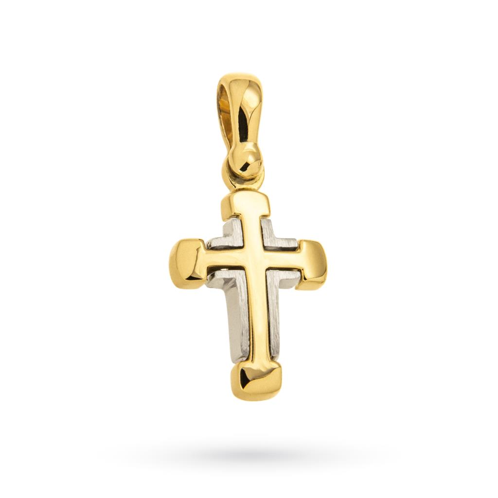 Small two-tone cross pendant 18kt yellow white gold - UNBRANDED