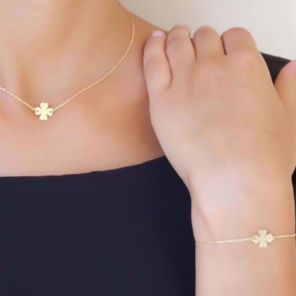 Bracciale catena quadrifoglio piccolo argento dorato BR00910PSGI - MAMAN ET SOPHIE