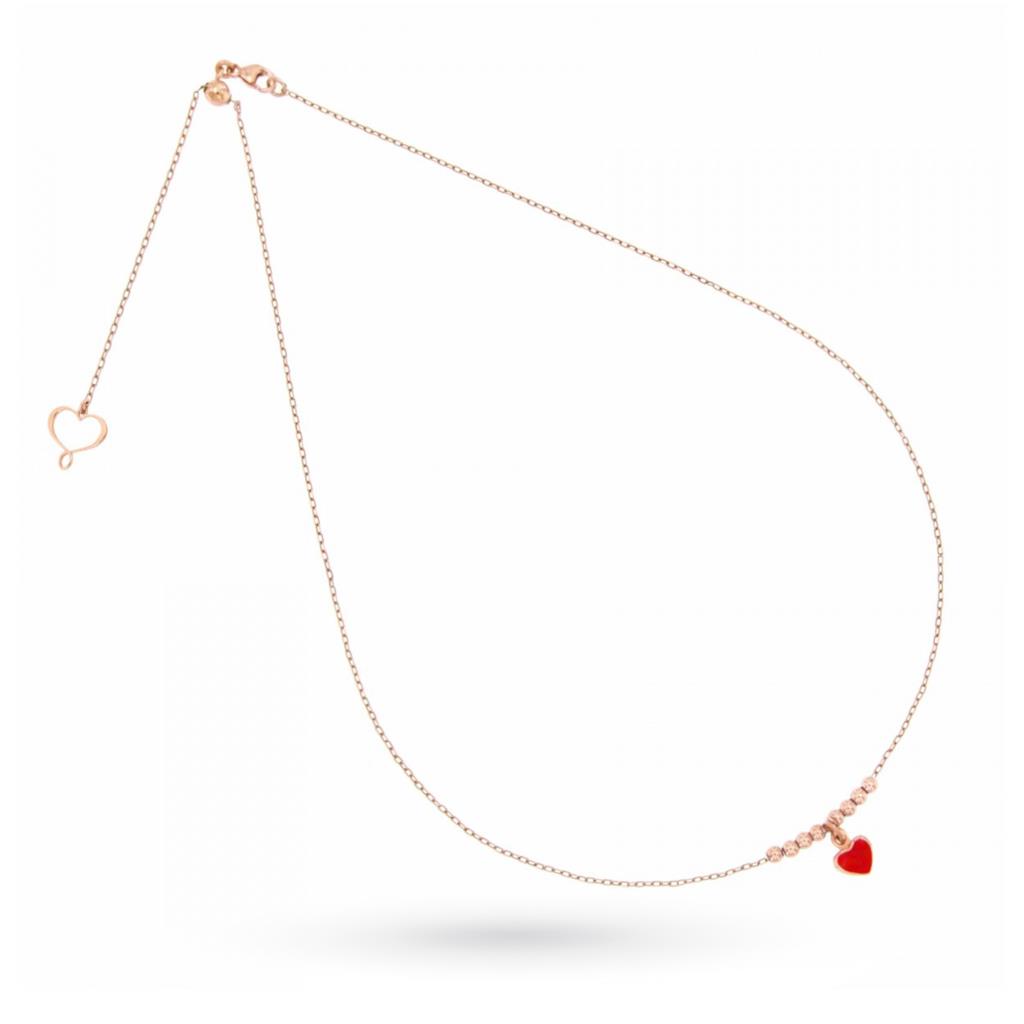 Necklace with red enamel heart in 925 silver plated in rose gold - MAMAN ET SOPHIE