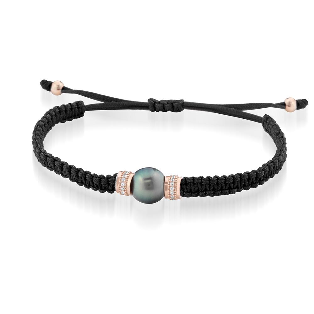 Black silver cord bracelet with Tahitian pearl zircons - GLAMOUR