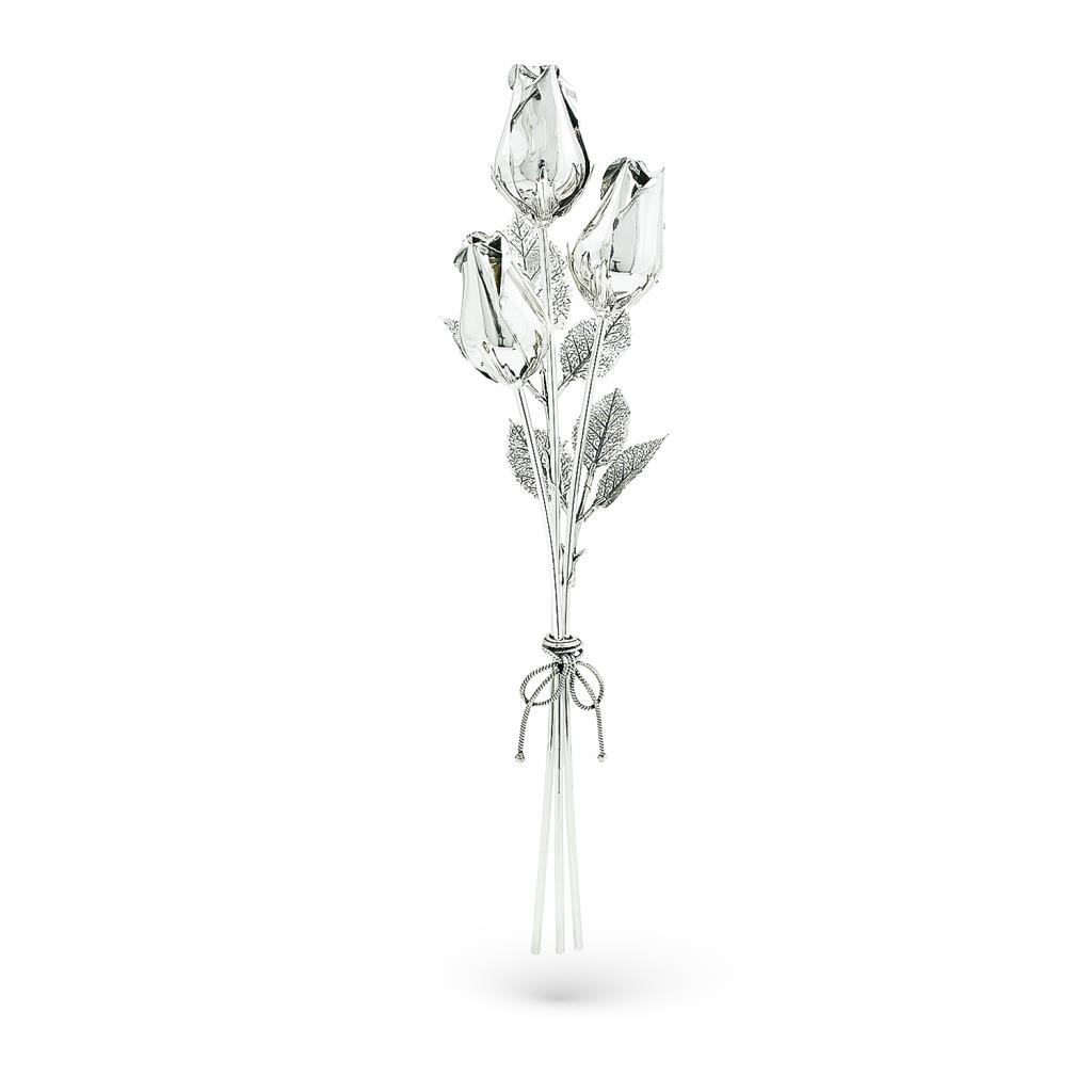 Mazzo 3 rose soprammobile argento lucido 25cm - GI.RO’ART
