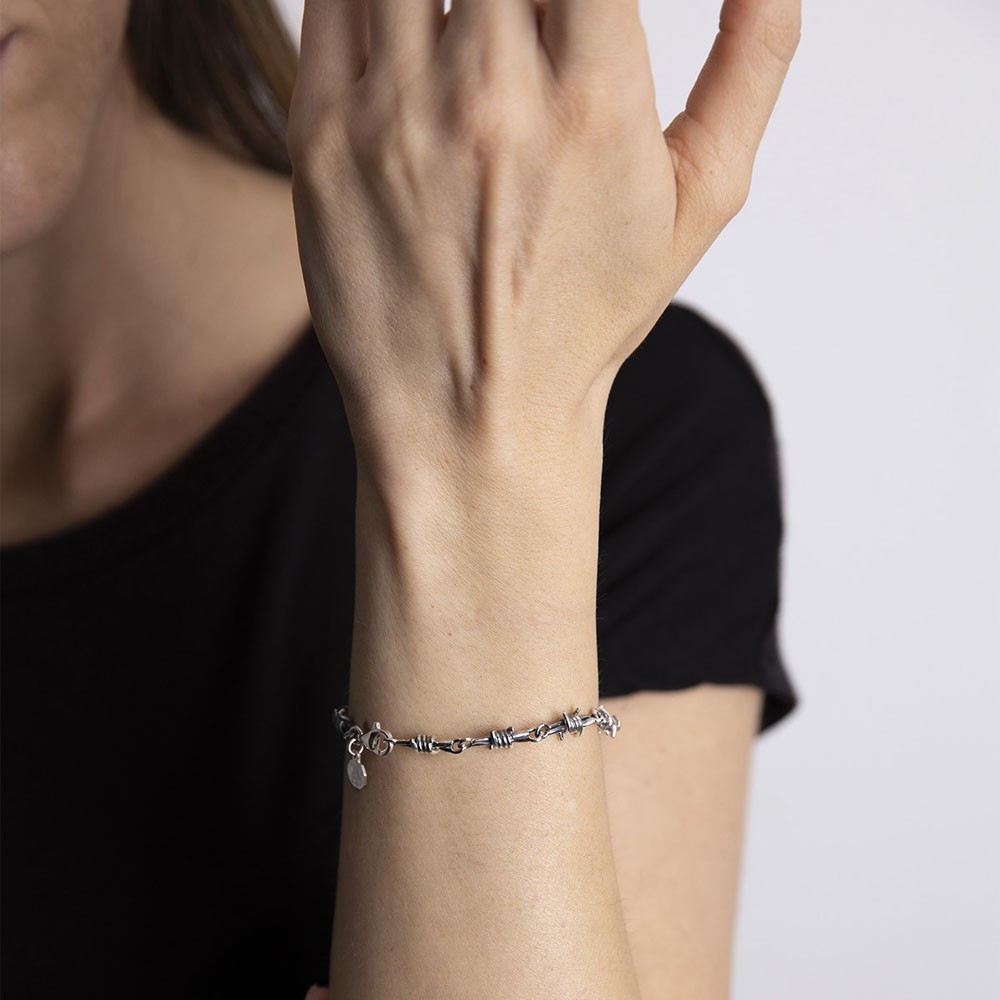  Bracciale morbido elementi filo spinato argento brunito Nove25 - NOVE25