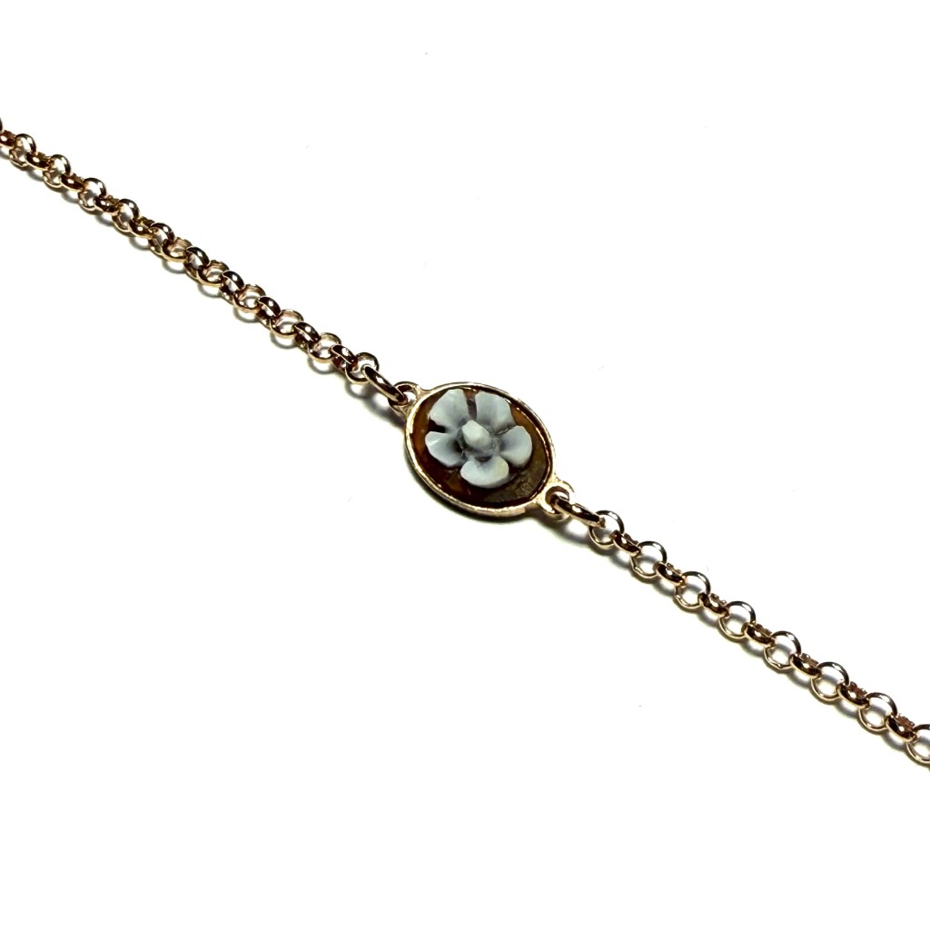 Italian Cameo Bracelet in Rose Silver with Central Flower Cameo