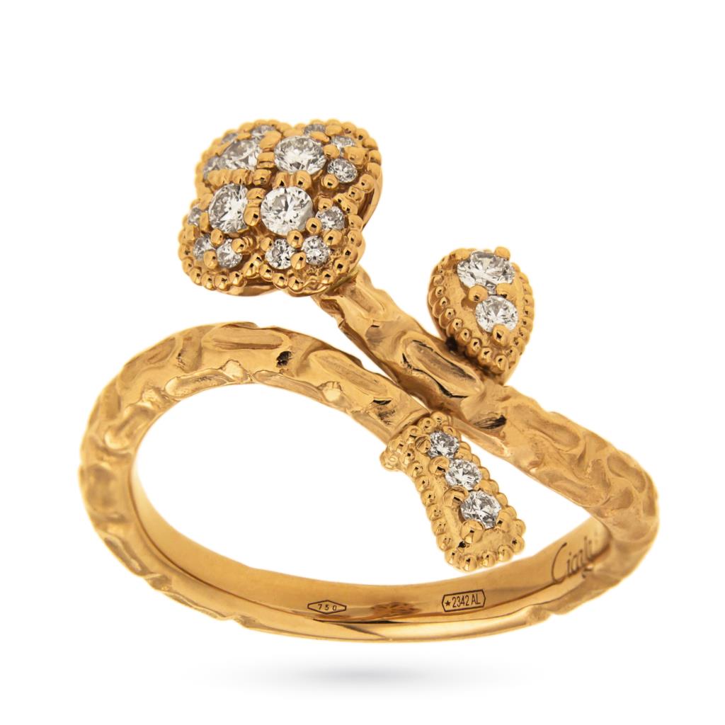 18kt rose gold ring with diamond flower 0,29ct - ORO TREND