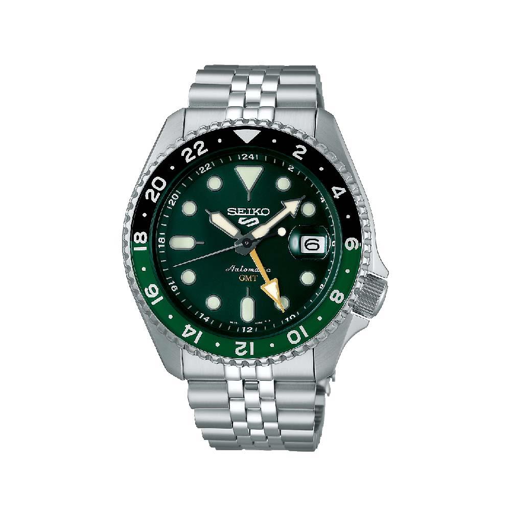 Orologio Seiko GMT nero e verde in acciaio