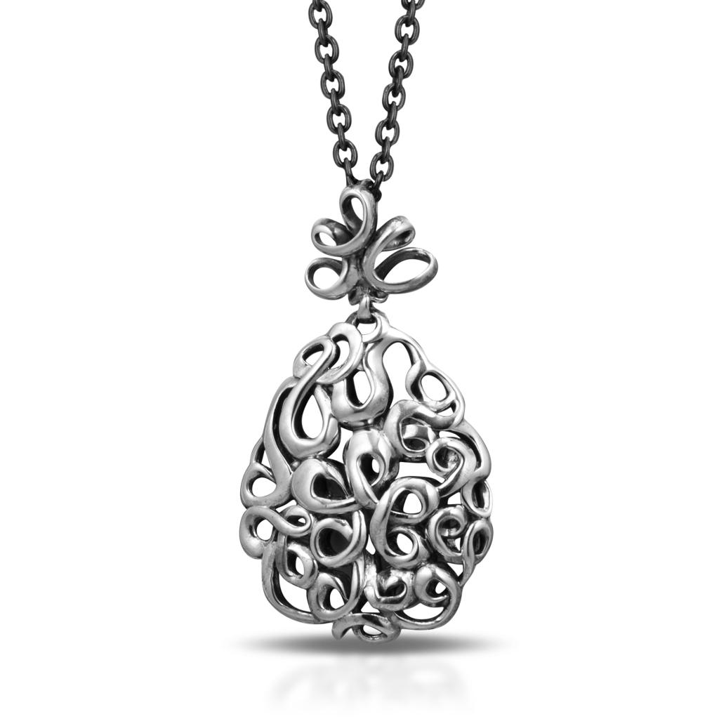 Necklace with burnished chain and drop pendant in 925 silver - MARESCA OFFICINE ORAFE