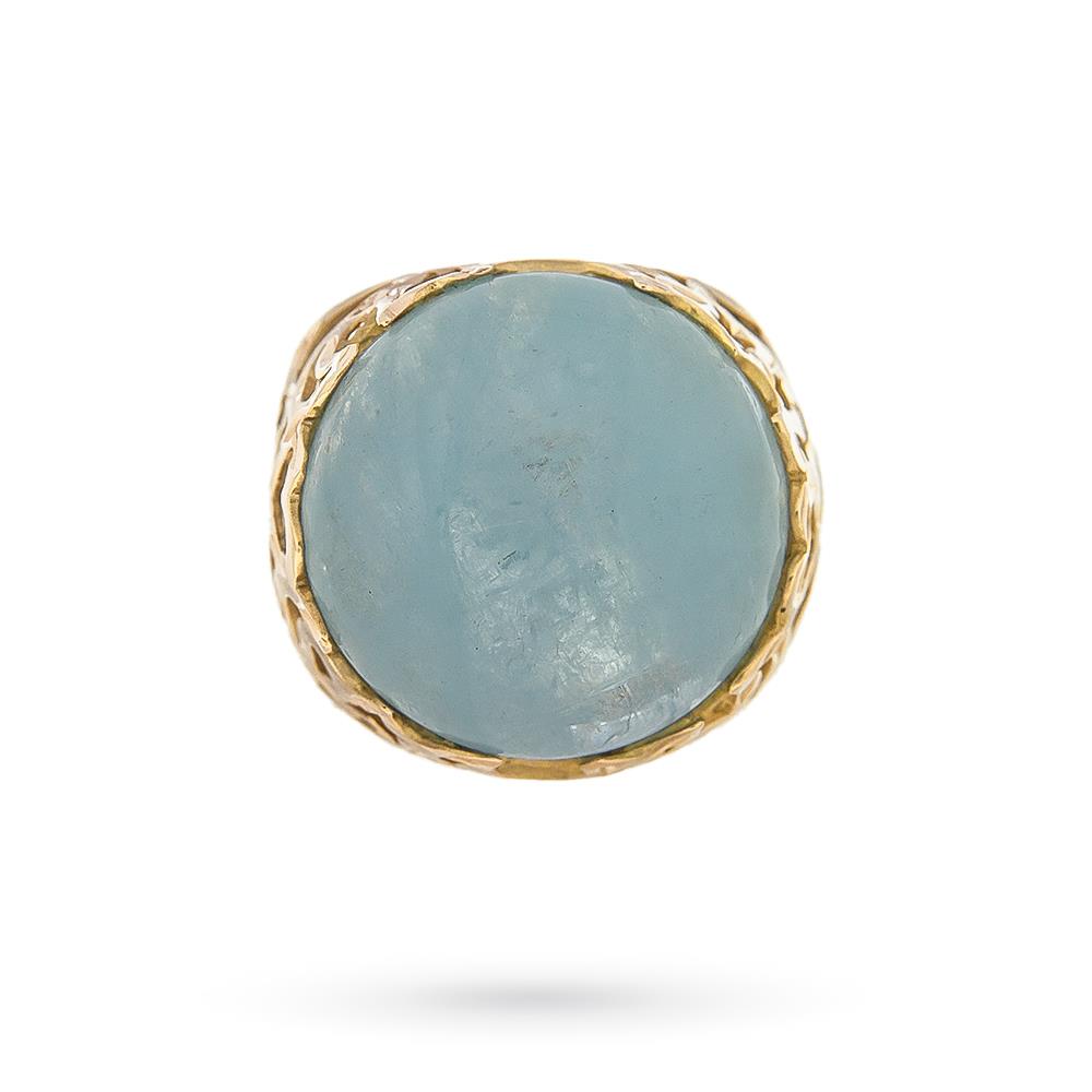  Anello acquamarina milk oro giallo traforato - LUSSO ITALIANO