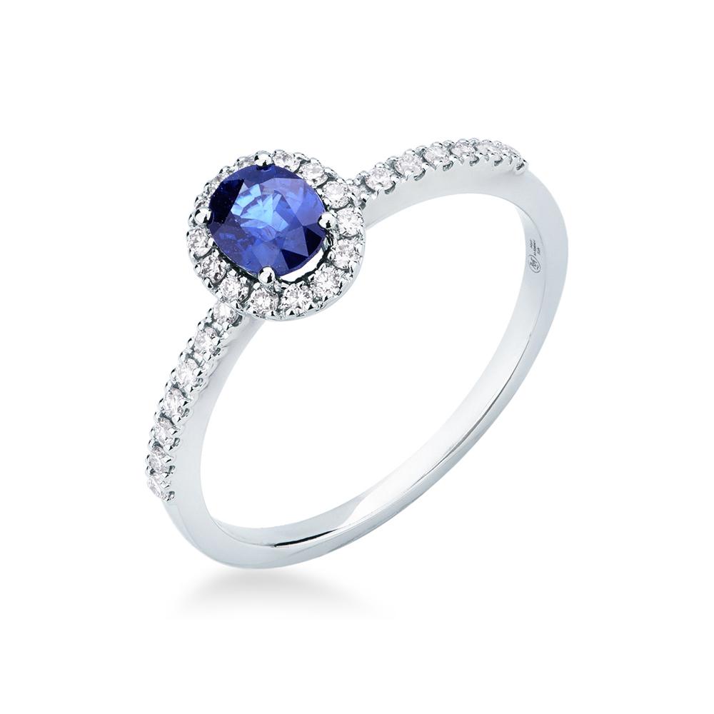 Oval blue sapphire white gold ring 0.55ct diamonds 0.19ct - MIRCO VISCONTI
