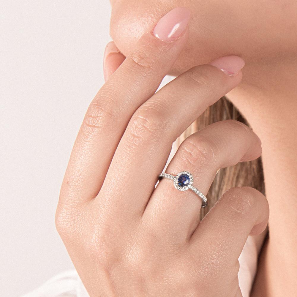 Anello oro bianco zaffiro blu ovale 0,55ct diamanti 0,19ct - MIRCO VISCONTI