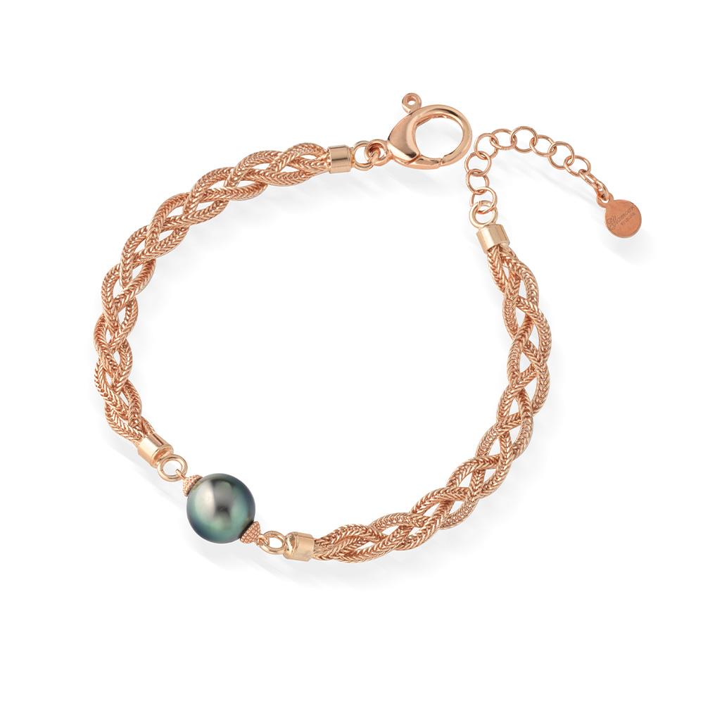 Tahiti pearl pink silver braid bracelet 17cm - GLAMOUR