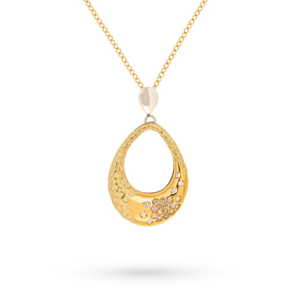 Yellow gold drop pendant necklace with diamonds 44cm - QUAGLIA