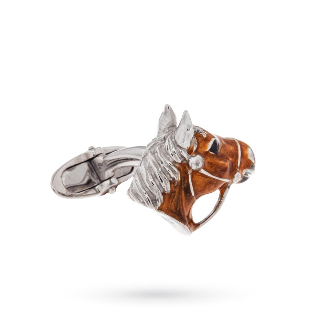  Gemelli per camicia argento 925 testa cavallo smalto - SATURNO