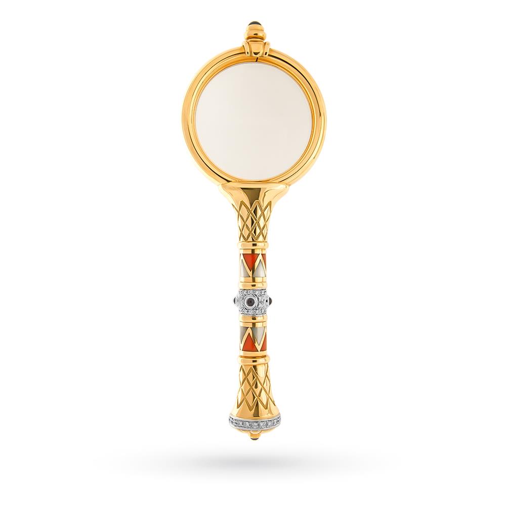 18kt yellow gold magnifying glass diamonds sapphires inlays - MAXART