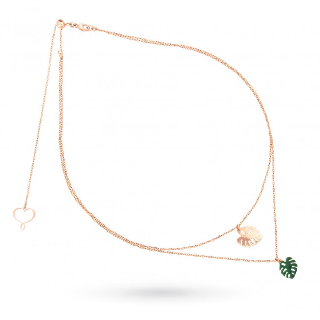 Double choker necklace with leaves in 925 silver plated rose gold - MAMAN ET SOPHIE