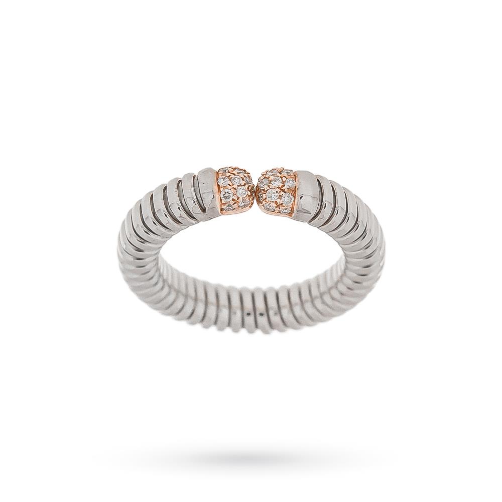 Anello tubo gas oro bianco terminali rosa diamanti - LUSSO ITALIANO