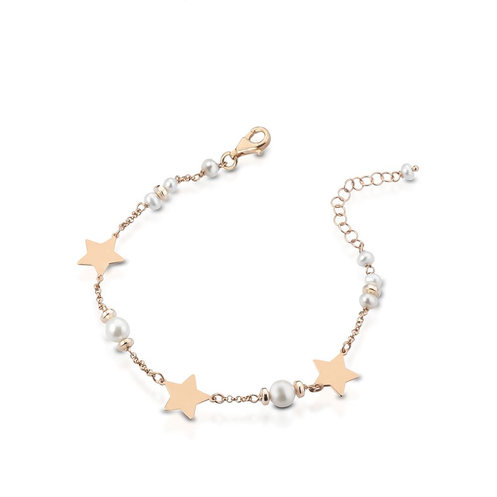 Pink silver bracelet with alternating stars pearls 18.5cm - GLAMOUR