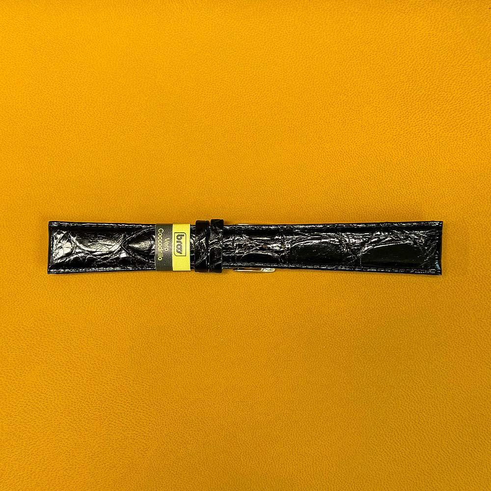 Cinturino coccodrillo nero lucido 20-16mm fibbia dorata - BROS