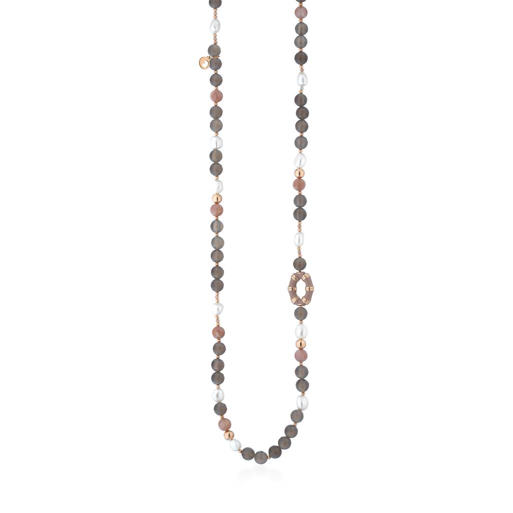 LeLune long necklace with pearls, agate, moonstone and powder silver - GLAMOUR BY LELUNE