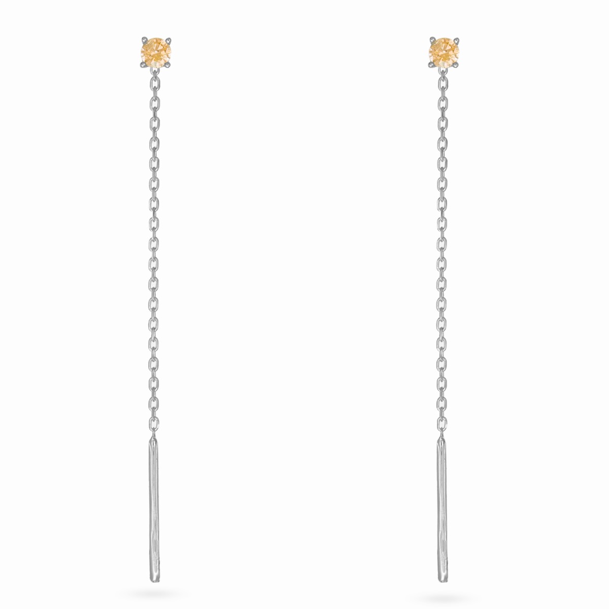  Orecchini pendenti con catenina rolo' e zircone marrone lungo 58mm - LUSSO ITALIANO