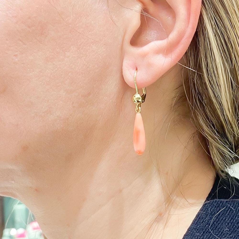  Orecchini monachelle gocce corallo 20mm oro giallo 18kt - LUSSO ITALIANO