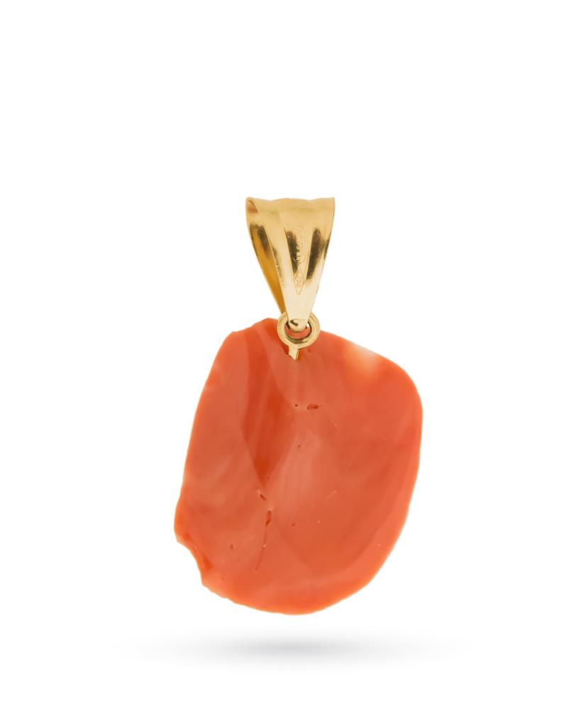 Ciondolo con conchiglia in corallo rosa inciso e oro giallo - LUSSO ITALIANO