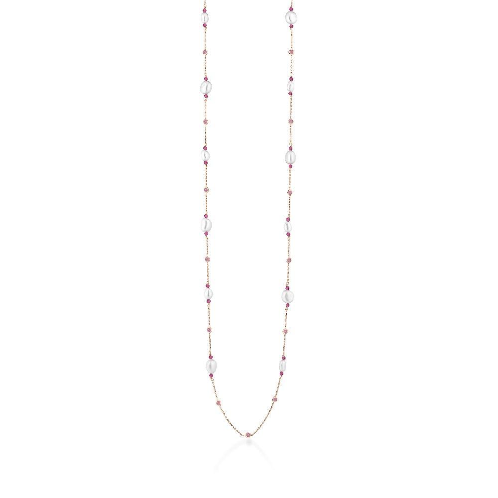 Collana argento con perle bianche e gemme rosa - GLAMOUR
