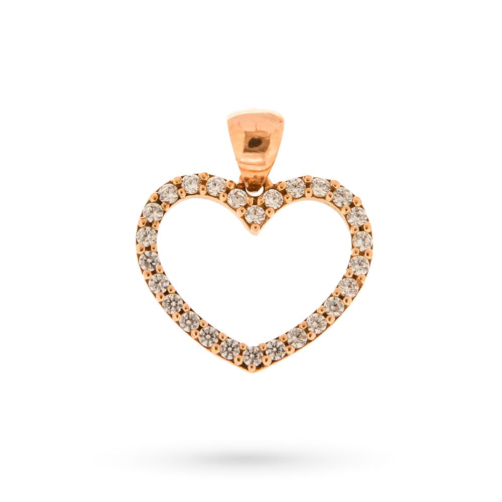 Heart pendant with white stones in 18kt rose gold - LUSSO ITALIANO